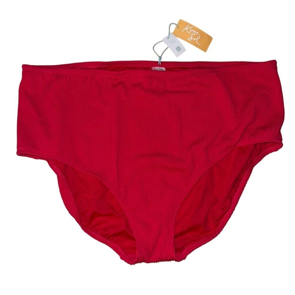 Kona Sol‎ Women's 3XL High-Waist Full Coverage Bikini Bottom Red